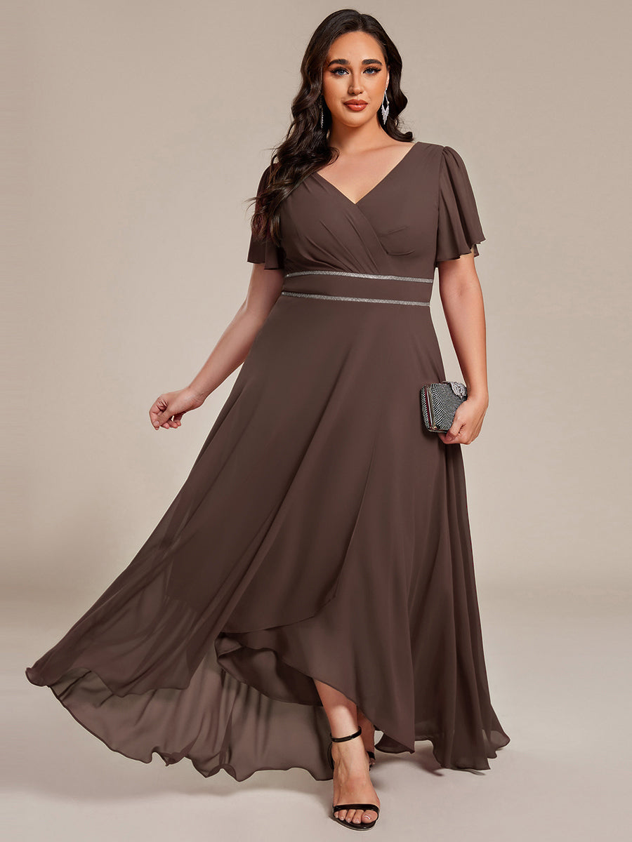 pretty DAKOTA|Plus Size V-Neck Rhinestone Waist Chiffon Maxi Formal Evening Dress