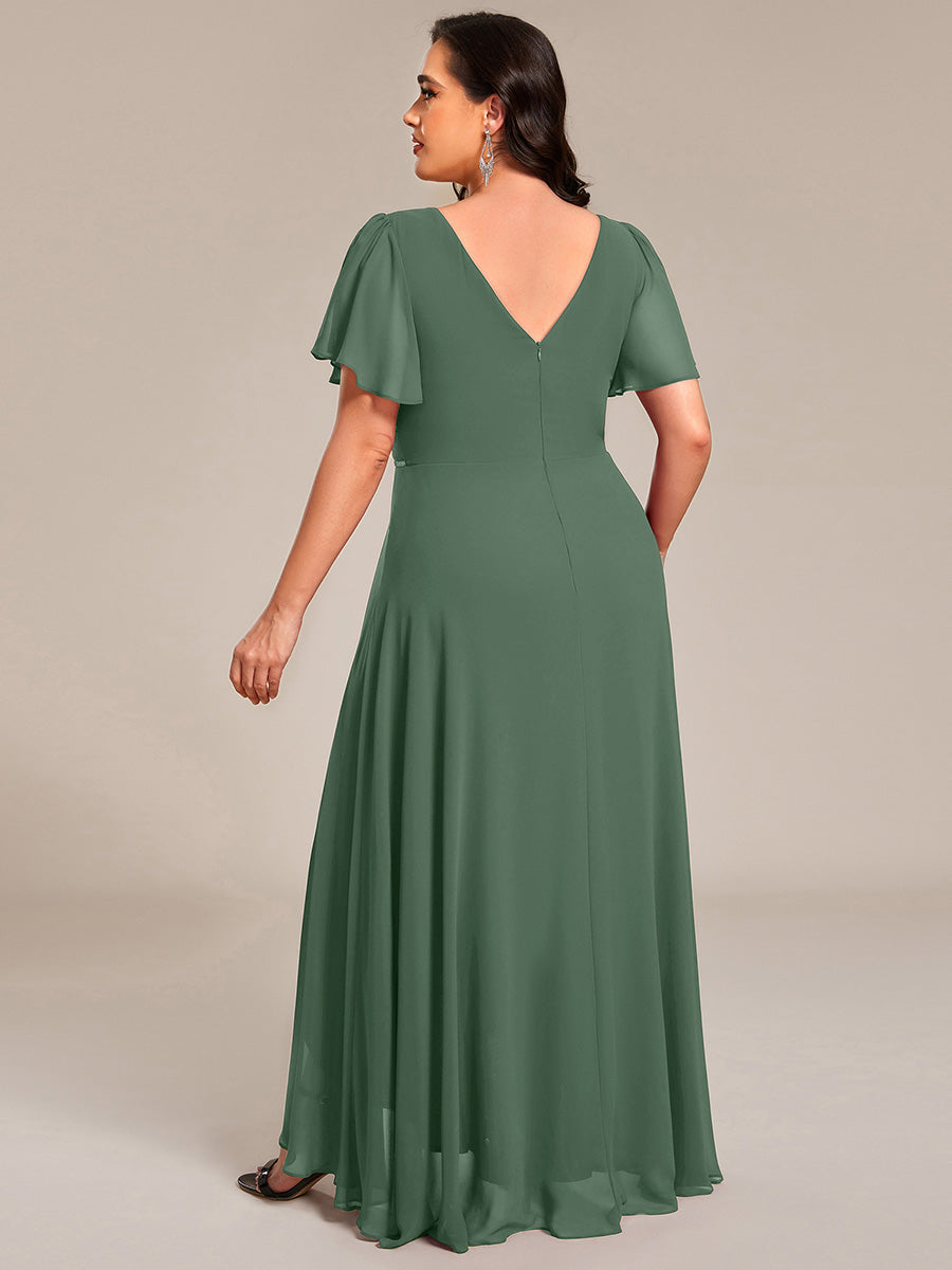 pretty DAKOTA|Plus Size V-Neck Rhinestone Waist Chiffon Maxi Formal Evening Dress
