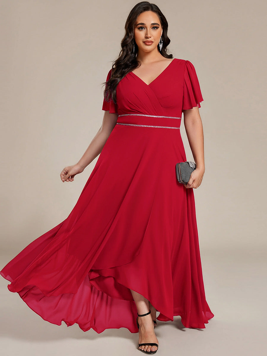 pretty DAKOTA|Plus Size V-Neck Rhinestone Waist Chiffon Maxi Formal Evening Dress