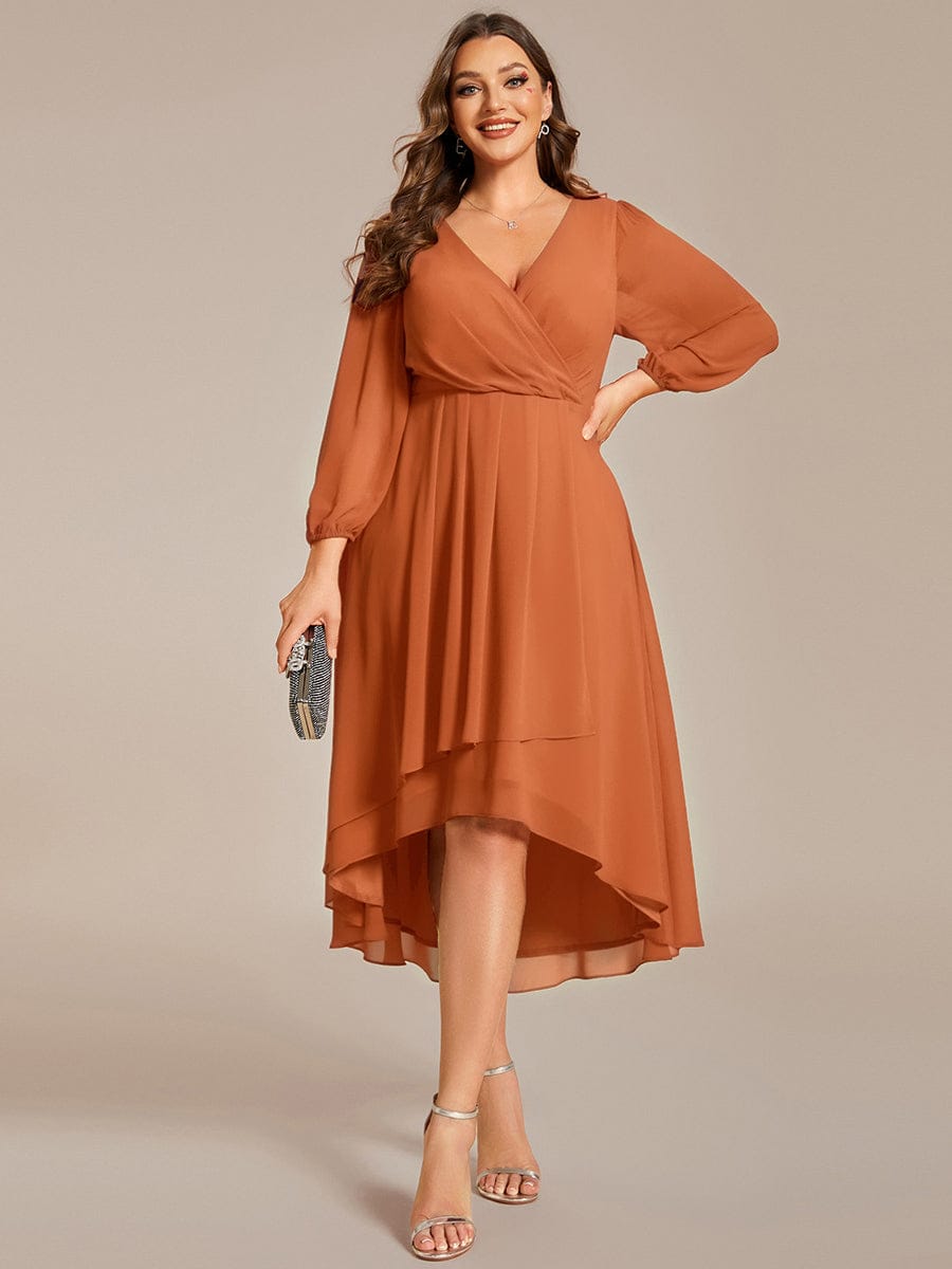 pretty BRIAR|Plus Size Chiffon A-Line 3/4 Sleeves Asymmetrical Hem Wedding Guest Dress