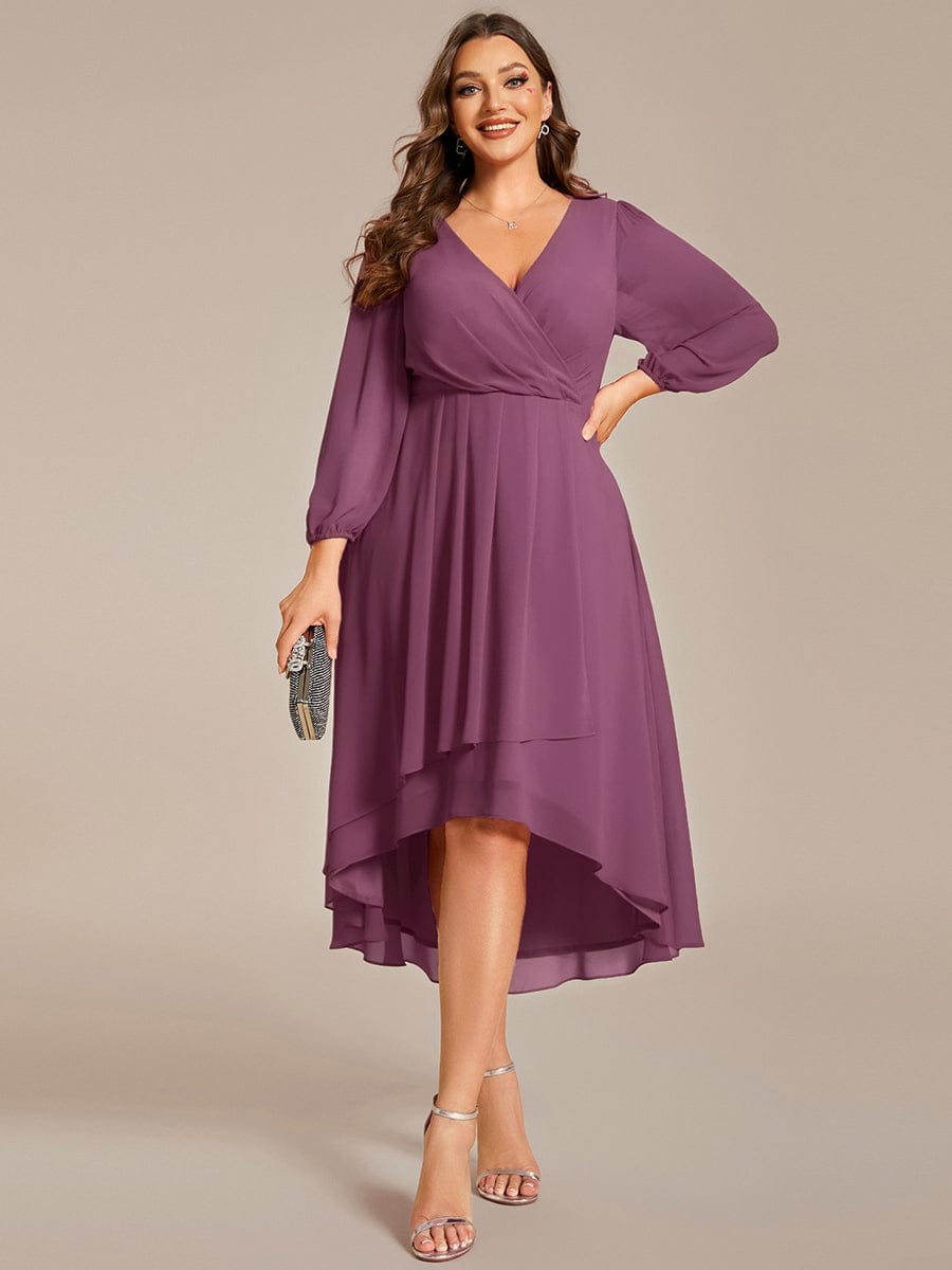 pretty BRIAR|Plus Size Chiffon A-Line 3/4 Sleeves Asymmetrical Hem Wedding Guest Dress