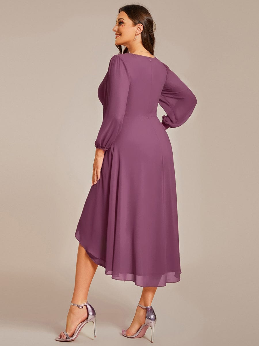 pretty BRIAR|Plus Size Chiffon A-Line 3/4 Sleeves Asymmetrical Hem Wedding Guest Dress
