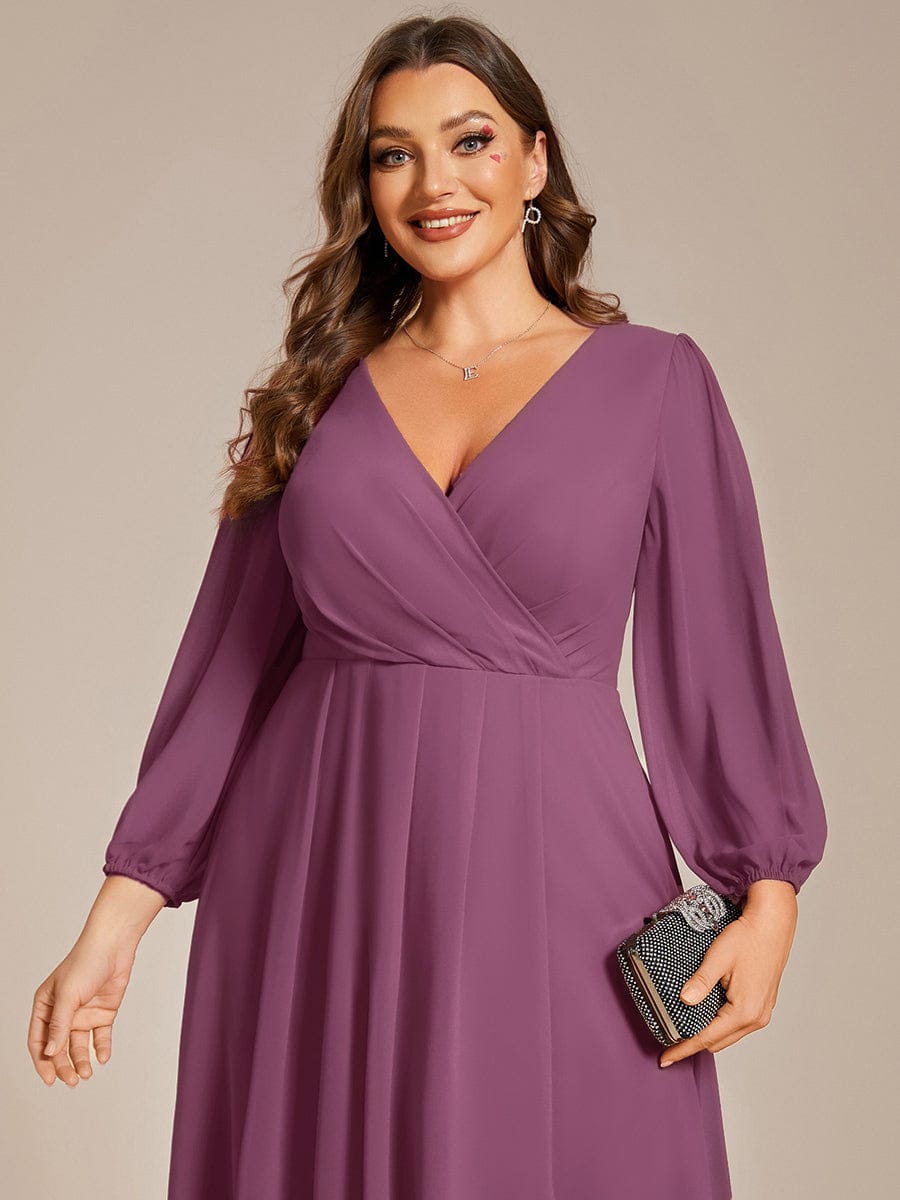 pretty BRIAR|Plus Size Chiffon A-Line 3/4 Sleeves Asymmetrical Hem Wedding Guest Dress