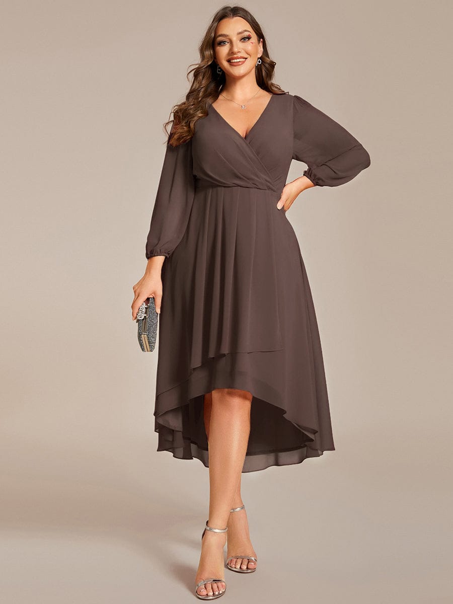 pretty BRIAR|Plus Size Chiffon A-Line 3/4 Sleeves Asymmetrical Hem Wedding Guest Dress