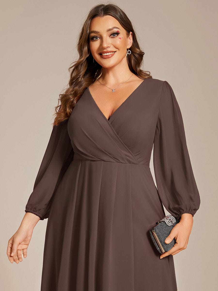 pretty BRIAR|Plus Size Chiffon A-Line 3/4 Sleeves Asymmetrical Hem Wedding Guest Dress