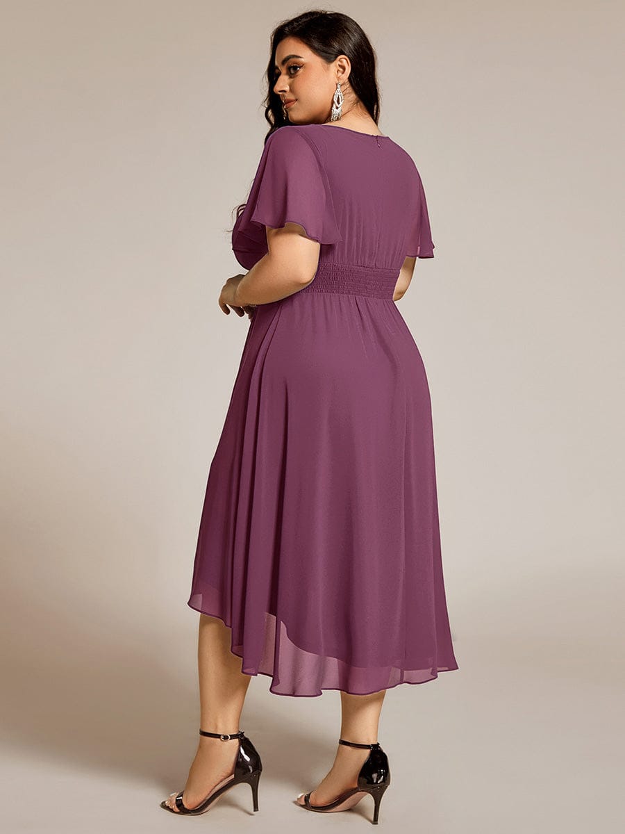 pretty EDEN|Plus Size Pleated Round Neckline A-Line Midi Chiffon Wedding Guest Dress