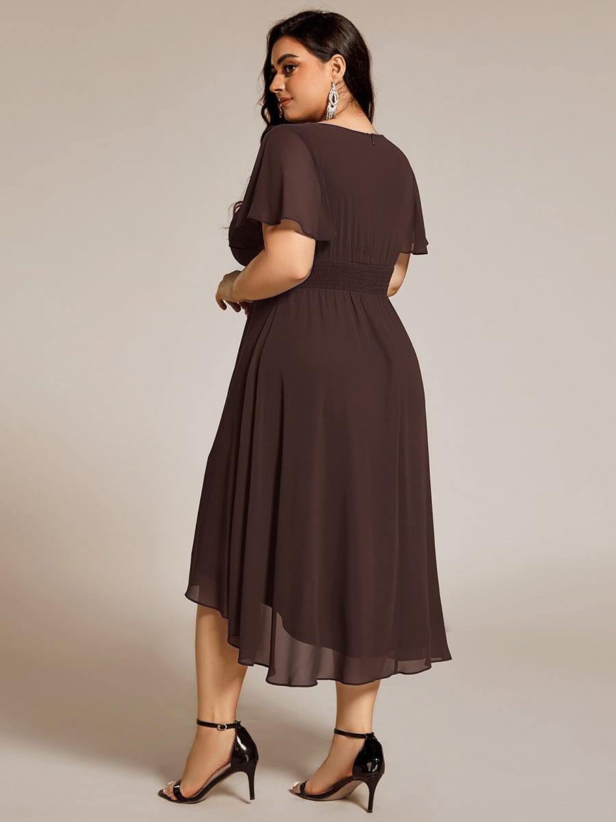 pretty EDEN|Plus Size Pleated Round Neckline A-Line Midi Chiffon Wedding Guest Dress