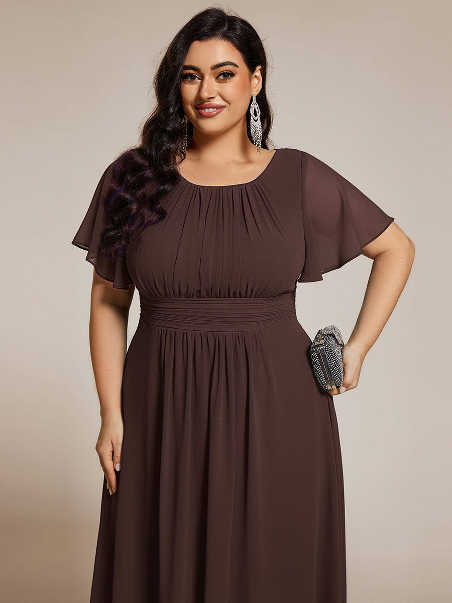 pretty EDEN|Plus Size Pleated Round Neckline A-Line Midi Chiffon Wedding Guest Dress