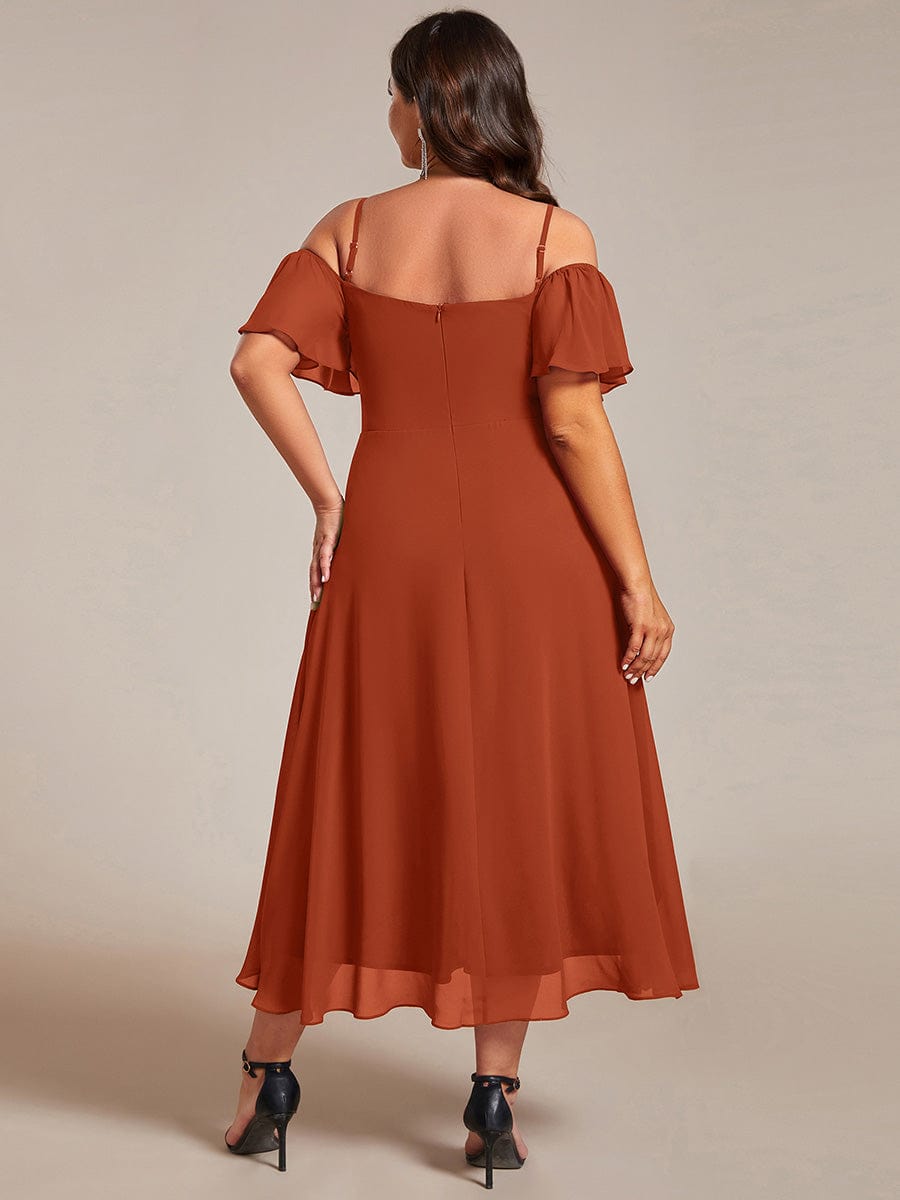 pretty JORDANE|Plus Size Cold Shoulder Sweetheart Necklin Chiffon Midi Wedding Guest Dress