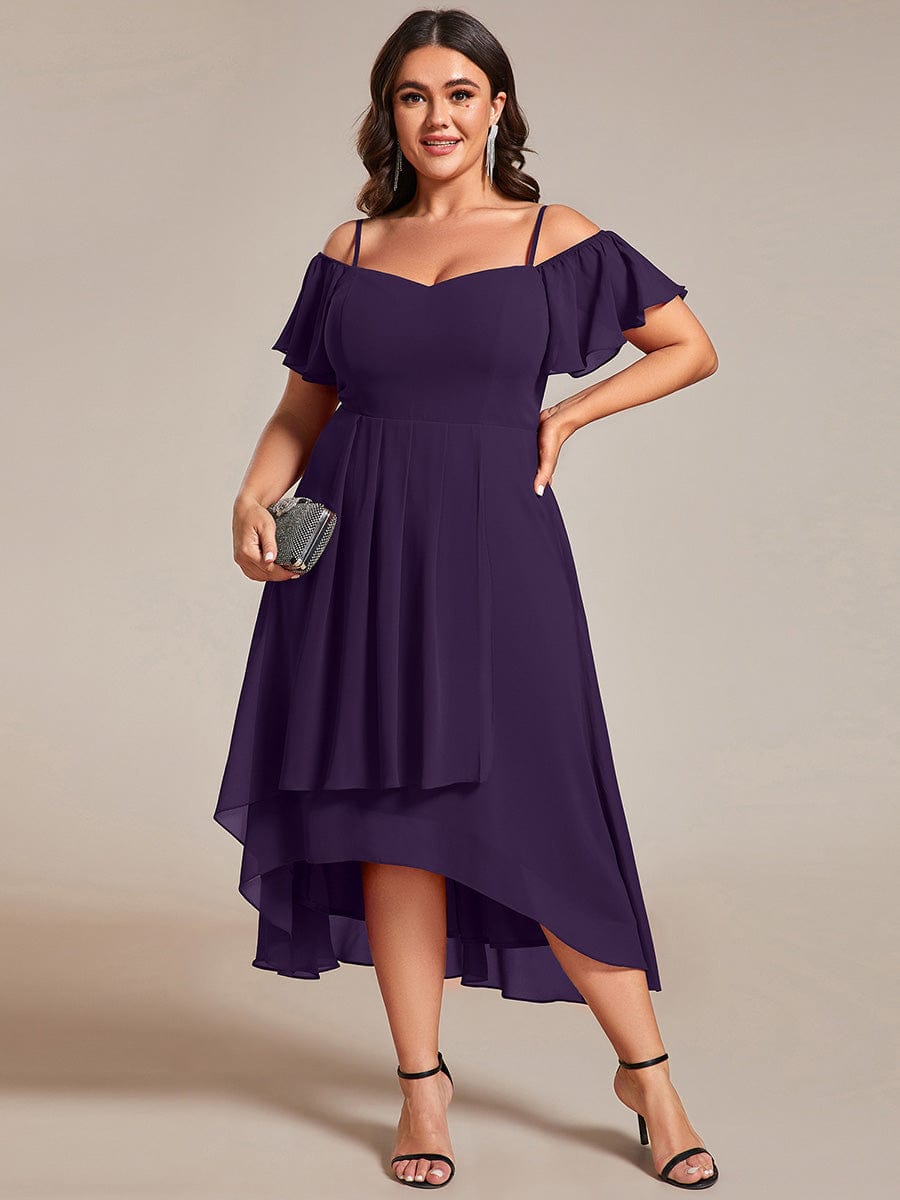 pretty JORDANE|Plus Size Cold Shoulder Sweetheart Necklin Chiffon Midi Wedding Guest Dress