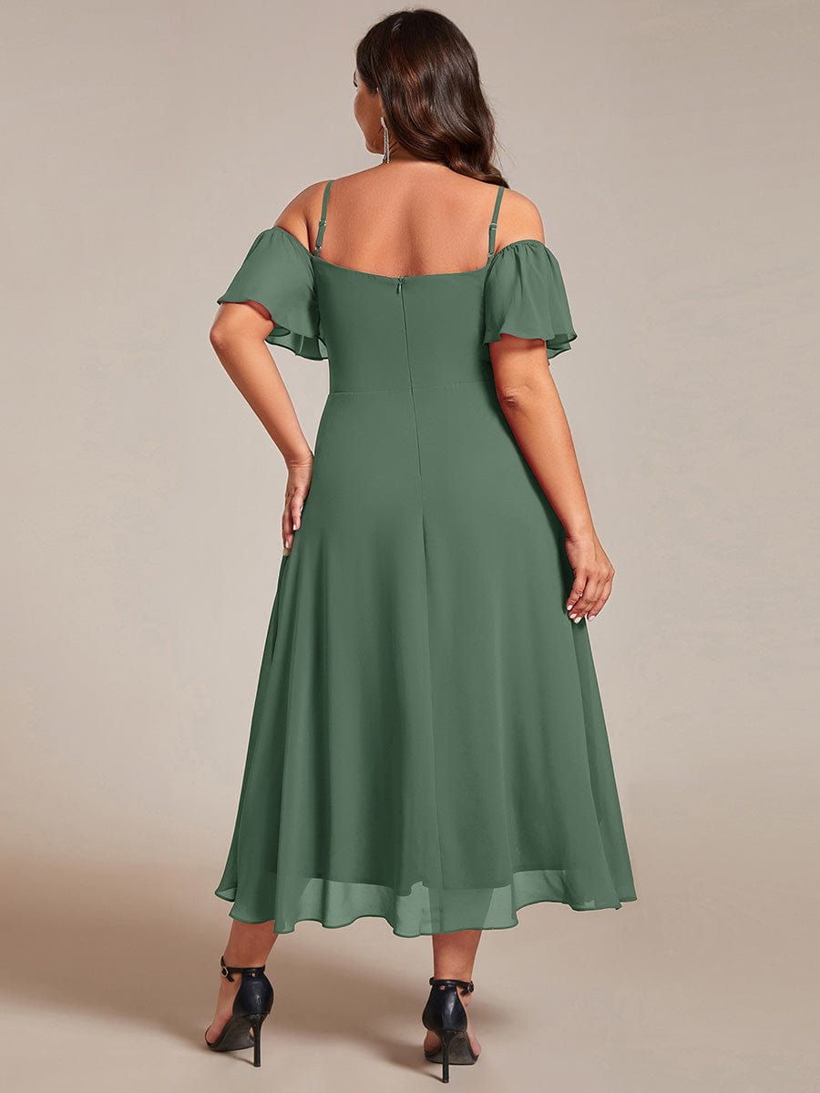 pretty JORDANE|Plus Size Cold Shoulder Sweetheart Necklin Chiffon Midi Wedding Guest Dress