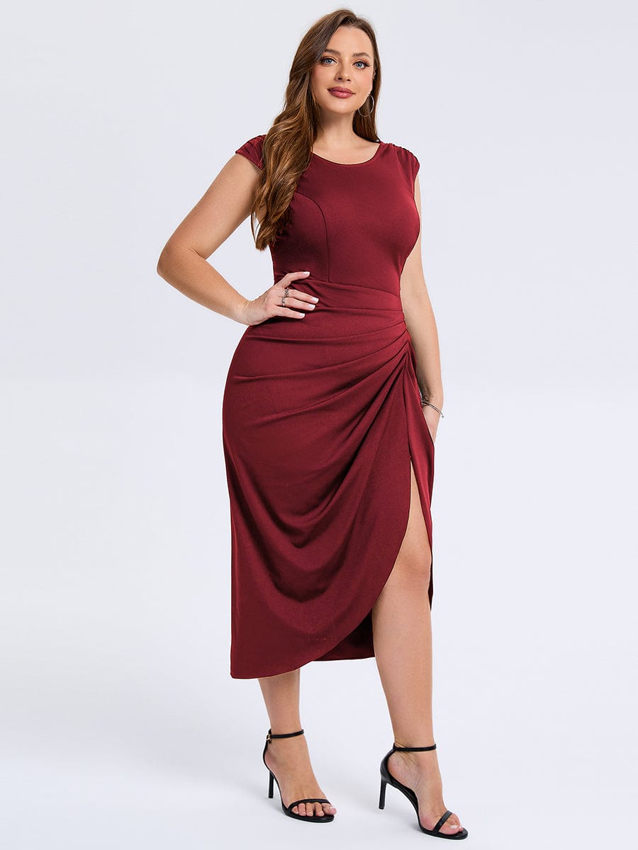 pretty DAPHARA|Plus Size Slit Bodycon Wedding Guest Dress