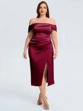 pretty DIANELLE|Plus Size Slit Satin Wedding Guest Dress