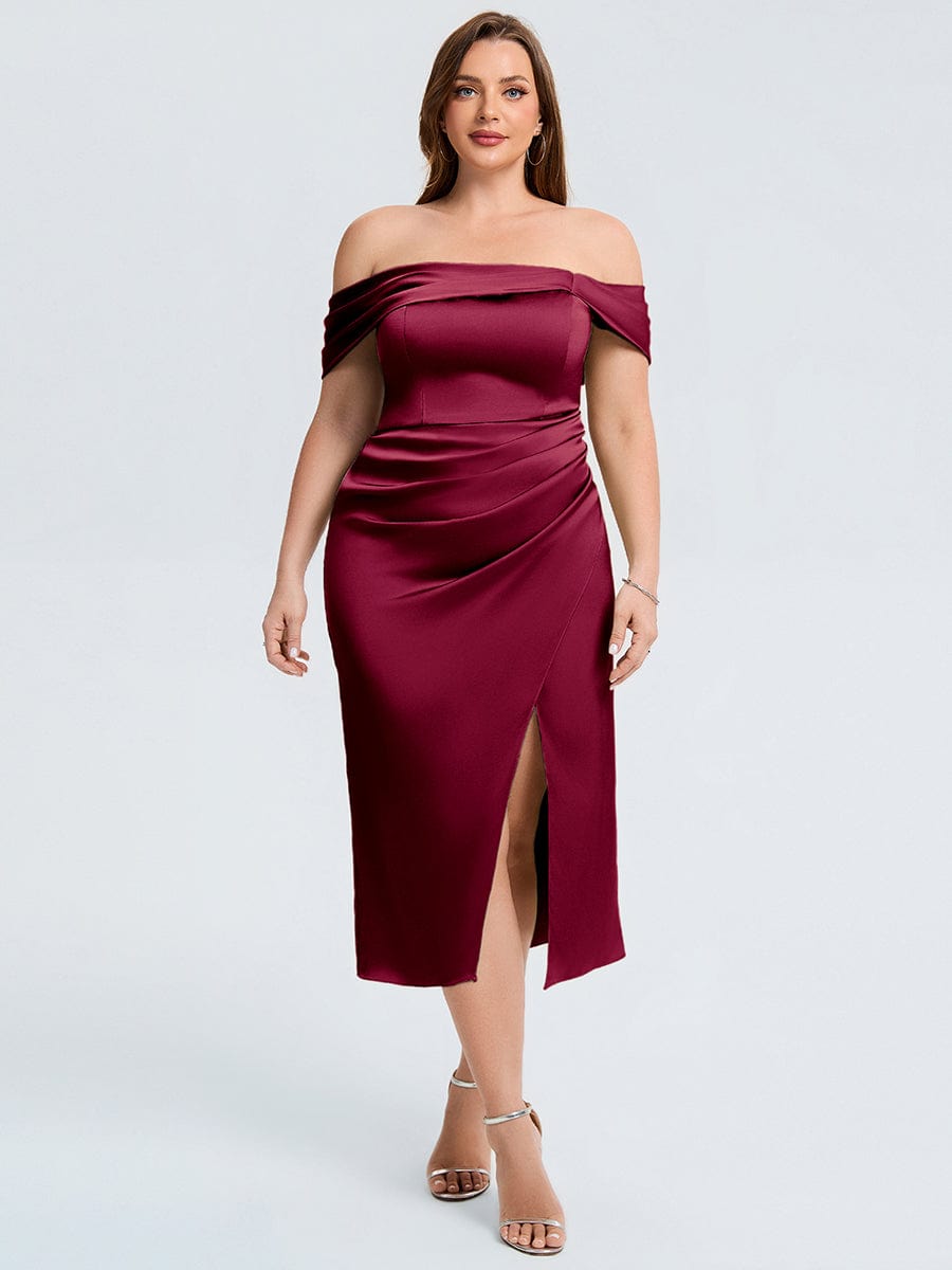 pretty DIANELLE|Plus Size Slit Satin Wedding Guest Dress