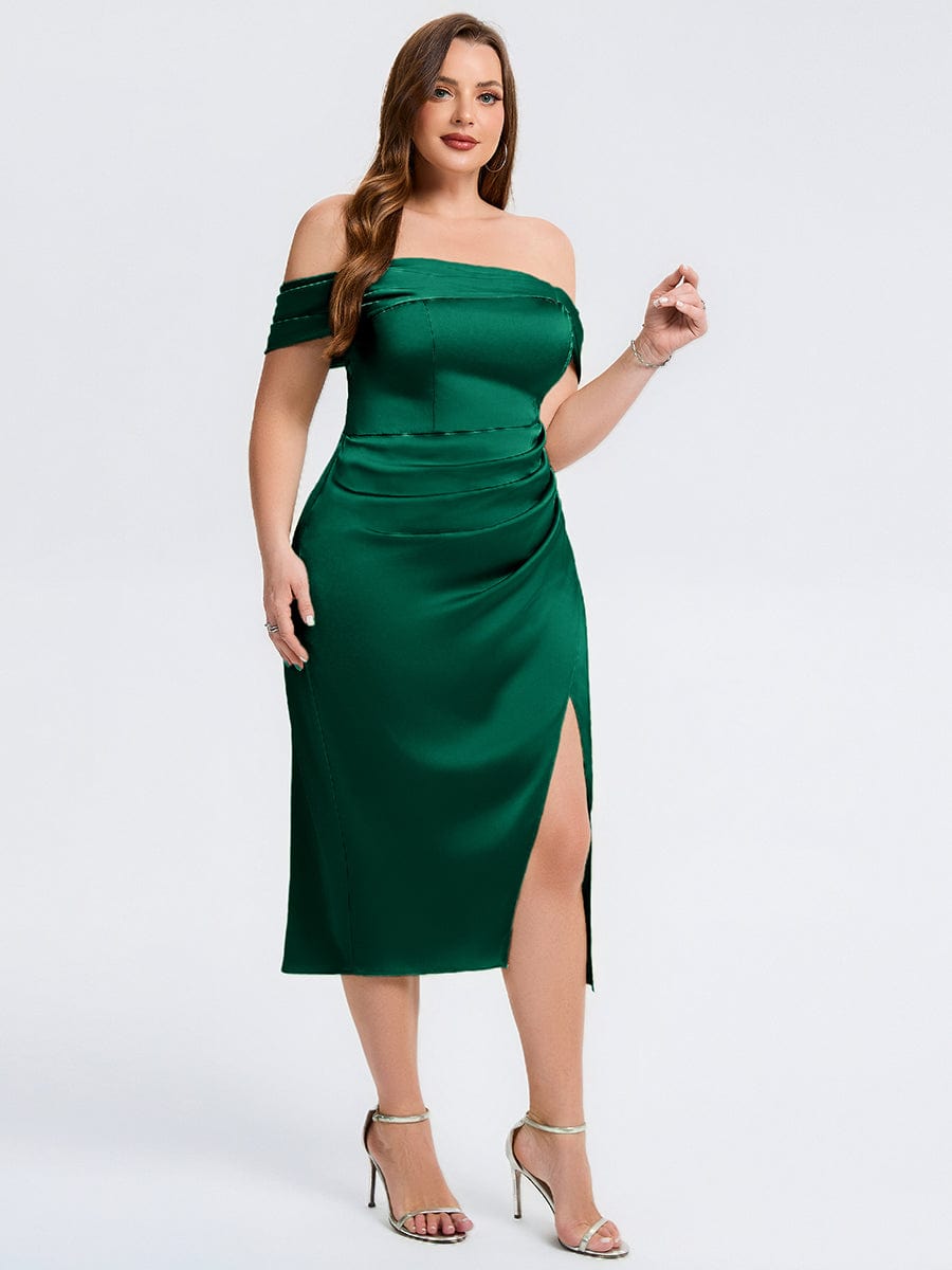 pretty DIANELLE|Plus Size Slit Satin Wedding Guest Dress