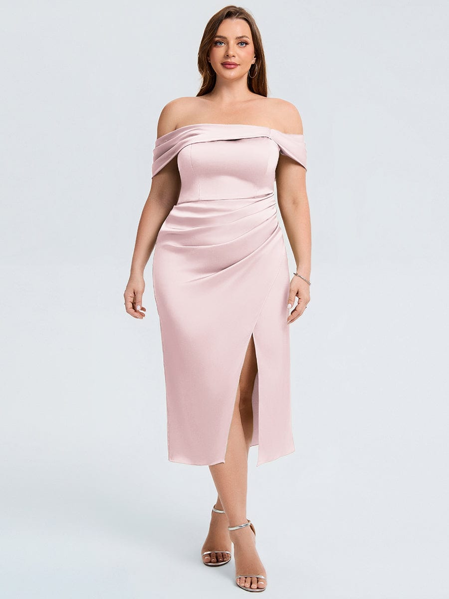 pretty DIANELLE|Plus Size Slit Satin Wedding Guest Dress