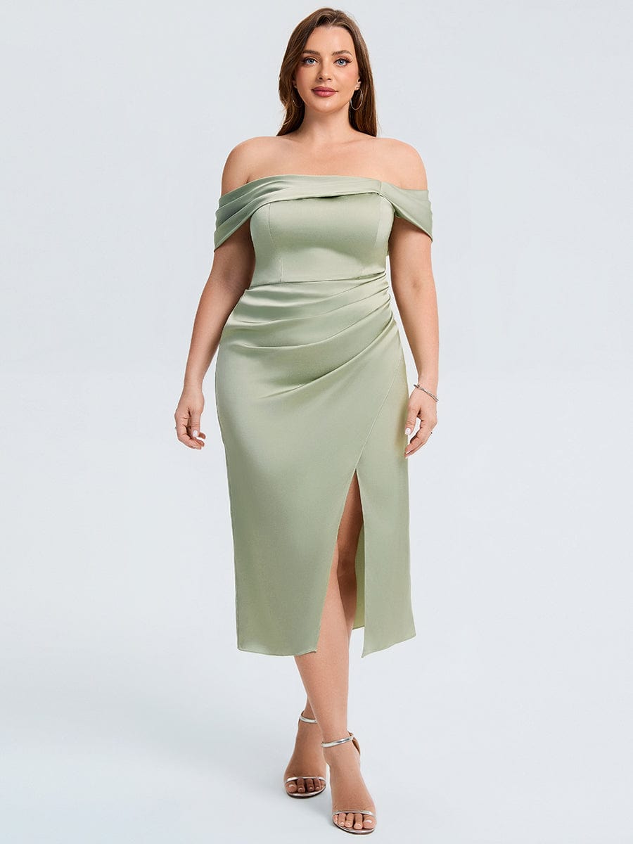 pretty DIANELLE|Plus Size Slit Satin Wedding Guest Dress