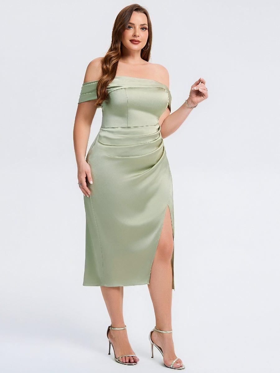 pretty DIANELLE|Plus Size Slit Satin Wedding Guest Dress