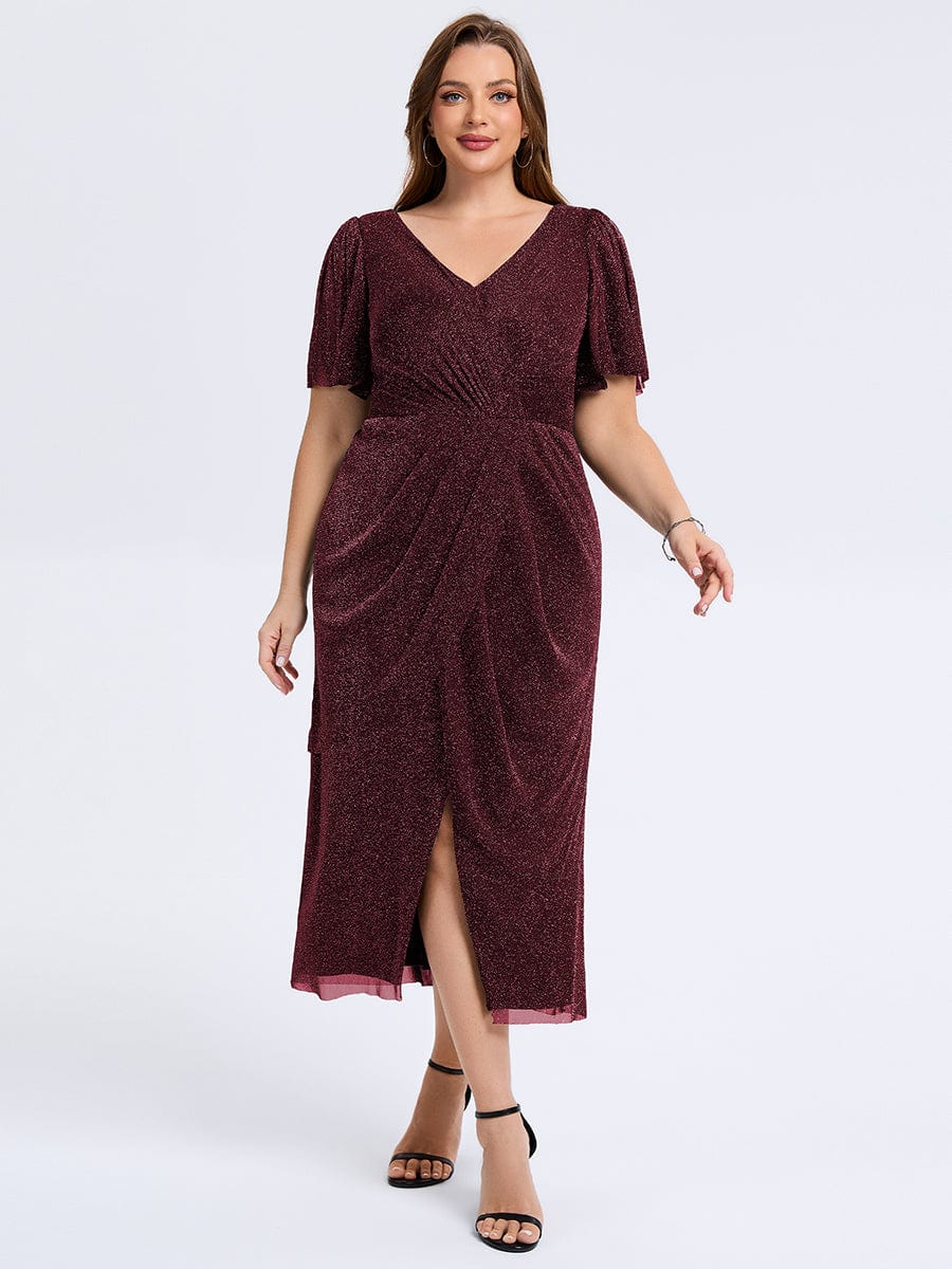 pretty NOIRA|Plus Size Slit Mesh Wedding Guest Dress