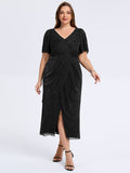 pretty NOIRA|Plus Size Slit Mesh Wedding Guest Dress