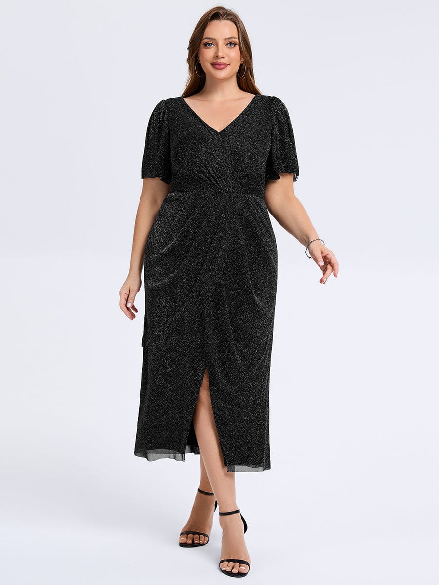pretty NOIRA|Plus Size Slit Mesh Wedding Guest Dress
