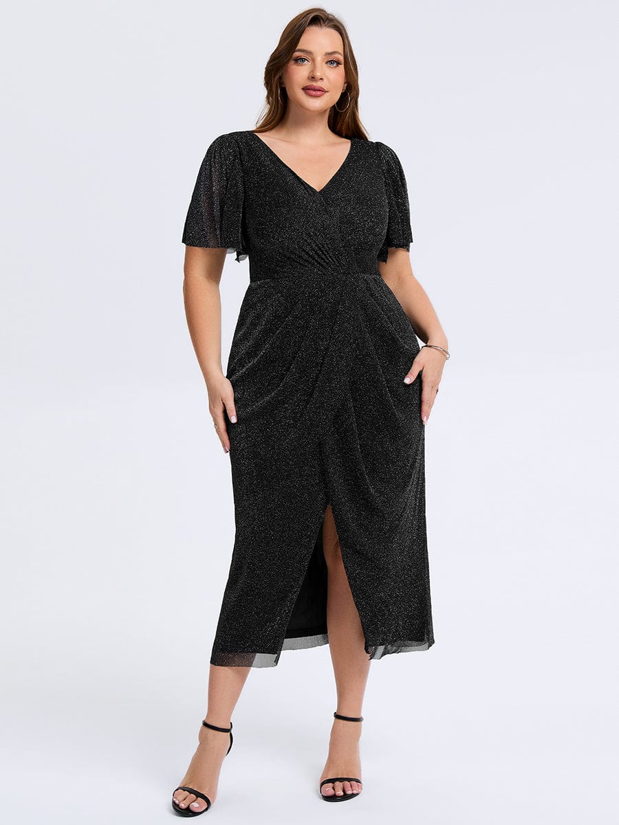 pretty NOIRA|Plus Size Slit Mesh Wedding Guest Dress