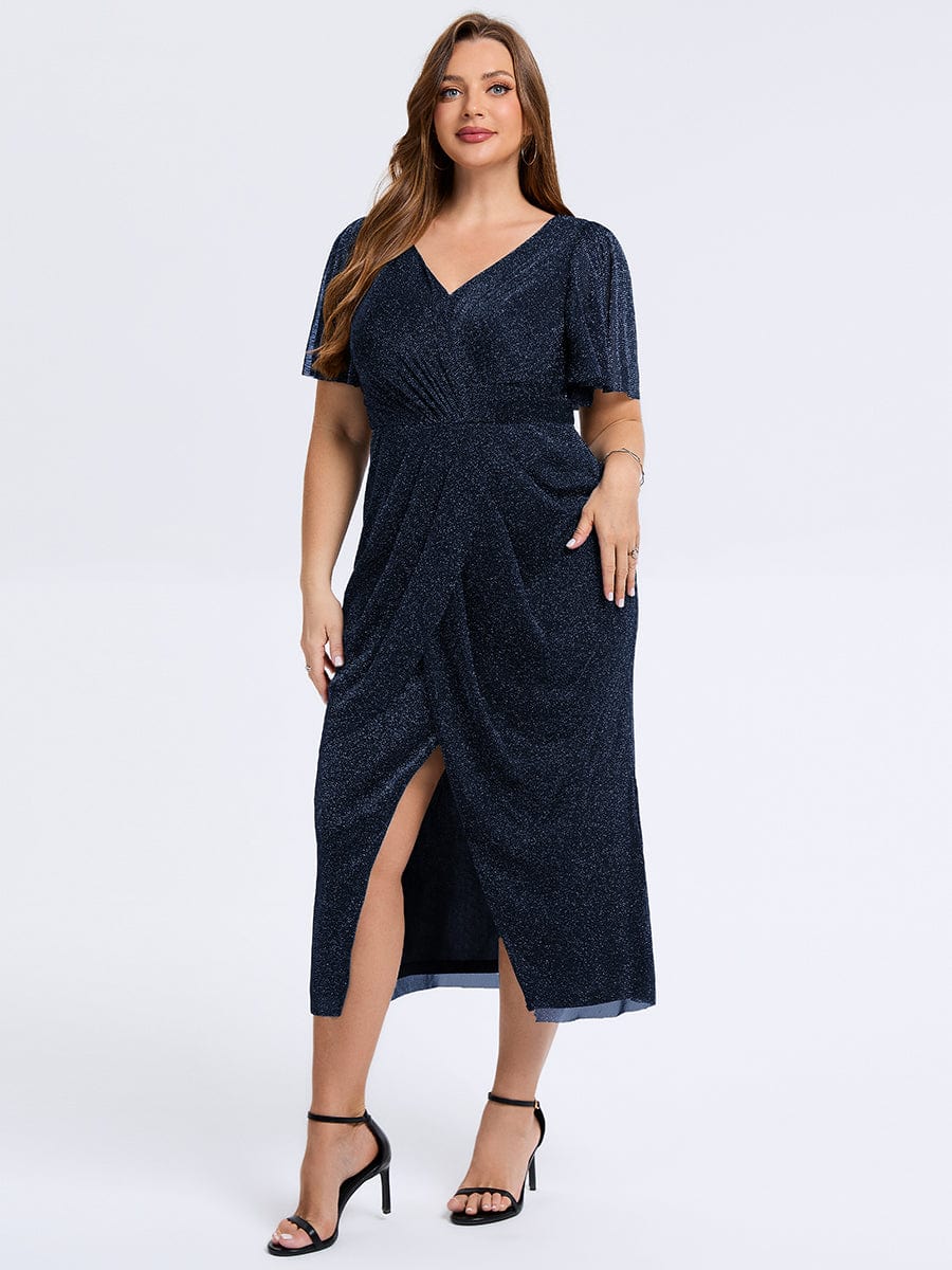 pretty NOIRA|Plus Size Slit Mesh Wedding Guest Dress