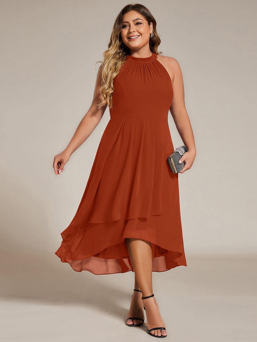 pretty POSIE|Flowy Plus Size Halter Neck Chiffon Midi Wedding Guest Dress
