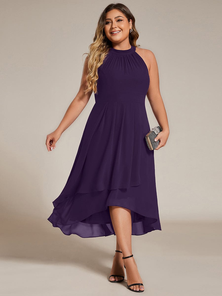 pretty POSIE|Flowy Plus Size Halter Neck Chiffon Midi Wedding Guest Dress