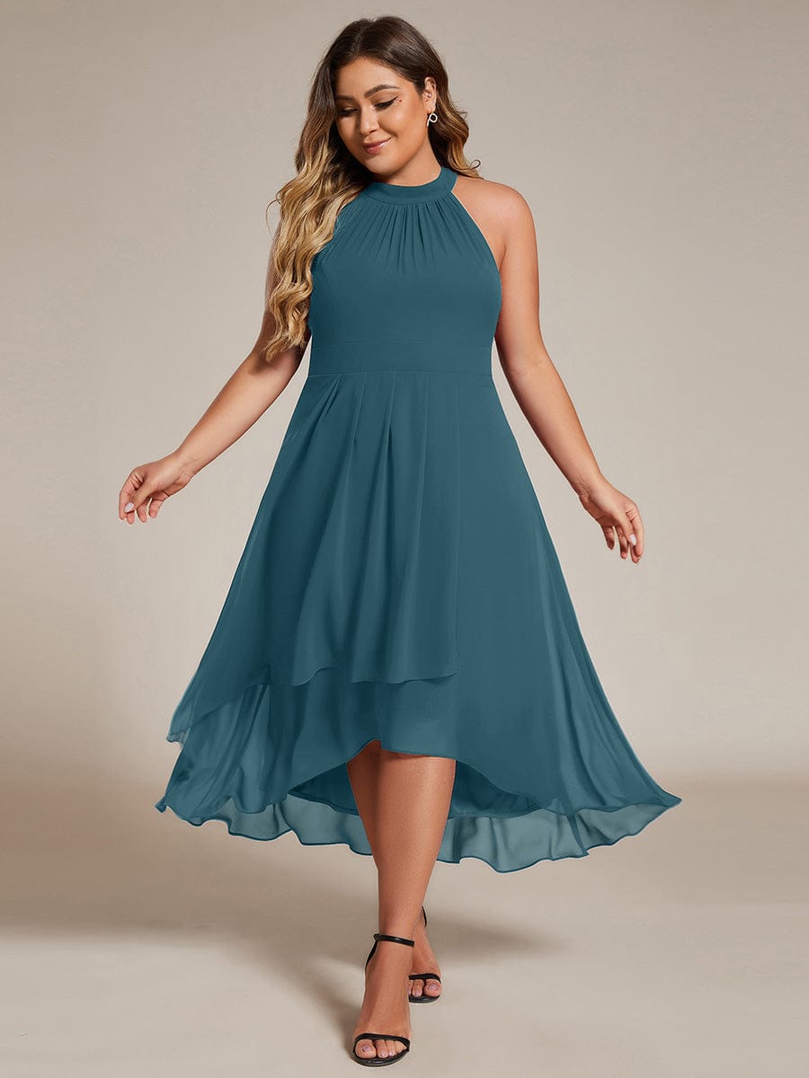 pretty POSIE|Flowy Plus Size Halter Neck Chiffon Midi Wedding Guest Dress