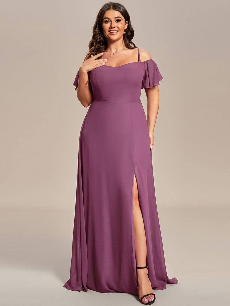 pretty REYA|Plus Size Cold Shoulder Formal Bridesmaid Dress with Side Slit