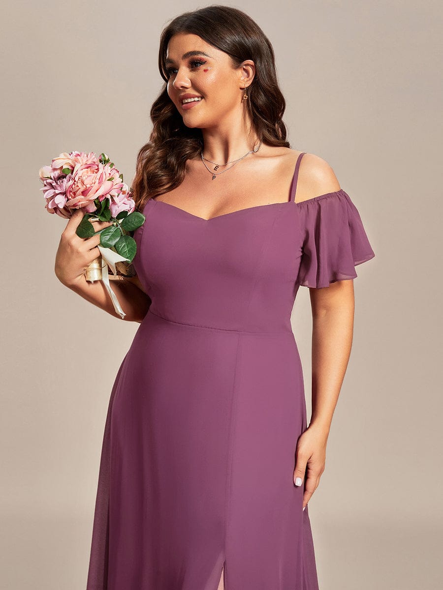 pretty REYA|Plus Size Cold Shoulder Formal Bridesmaid Dress with Side Slit