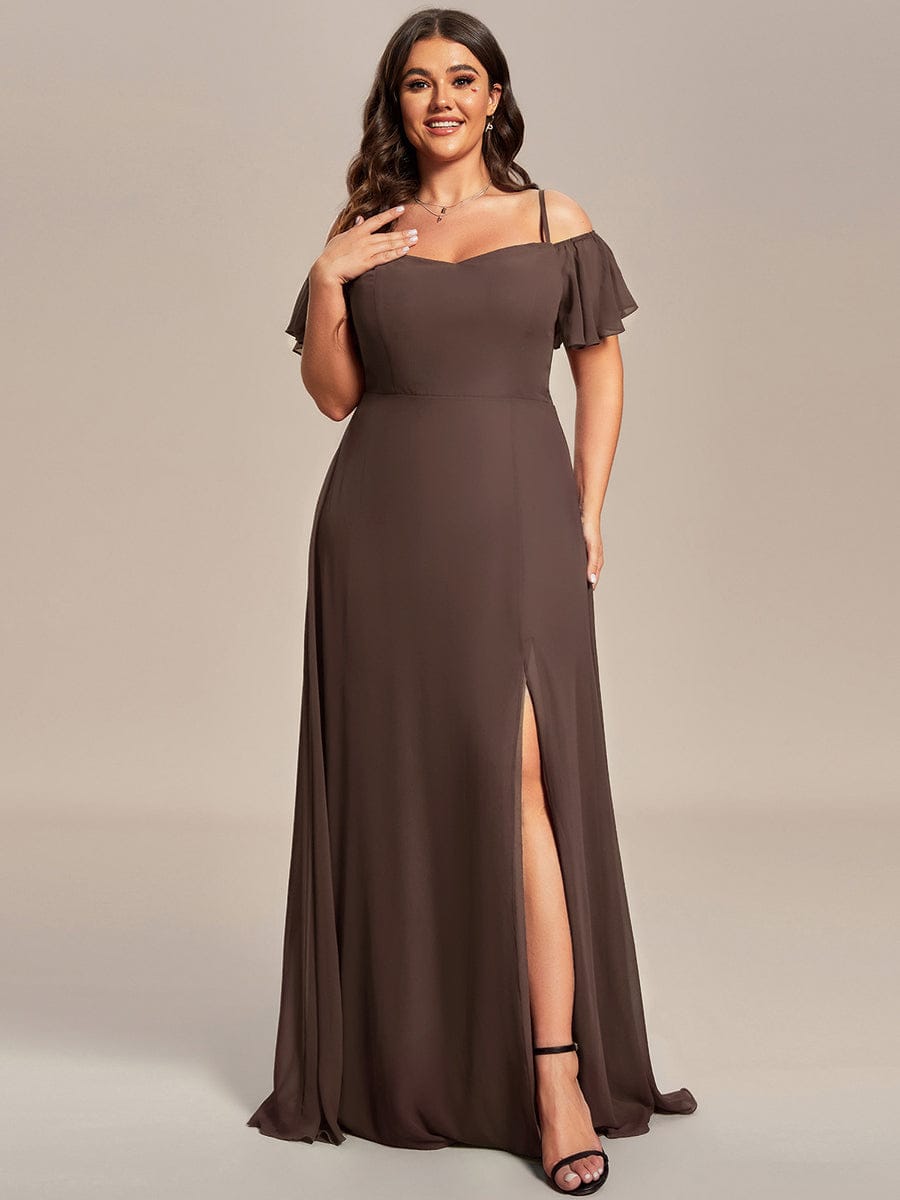 pretty REYA|Plus Size Cold Shoulder Formal Bridesmaid Dress with Side Slit