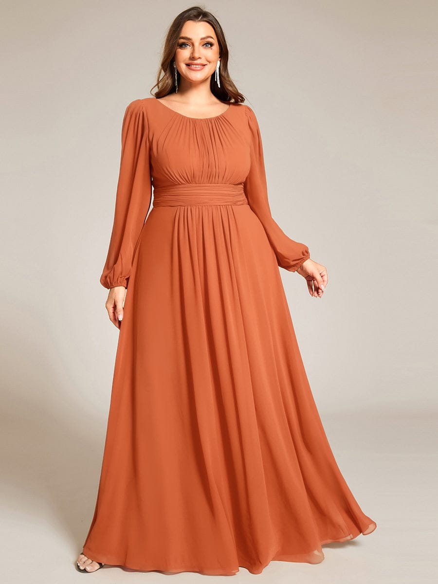 pretty CELESTE|Plus Size See-Through Puff Sleeve Chiffon Mother Dress