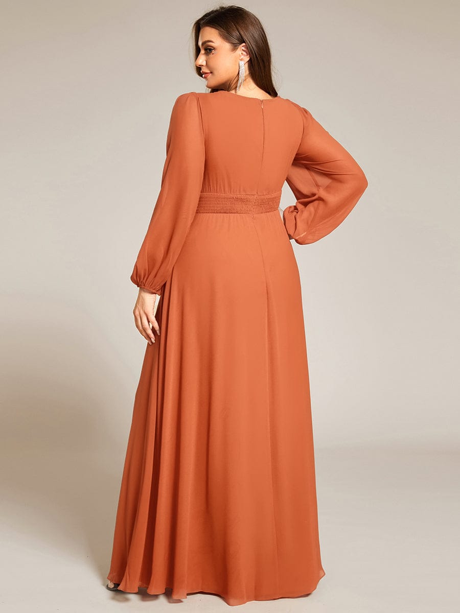 pretty CELESTE|Plus Size See-Through Puff Sleeve Chiffon Mother Dress