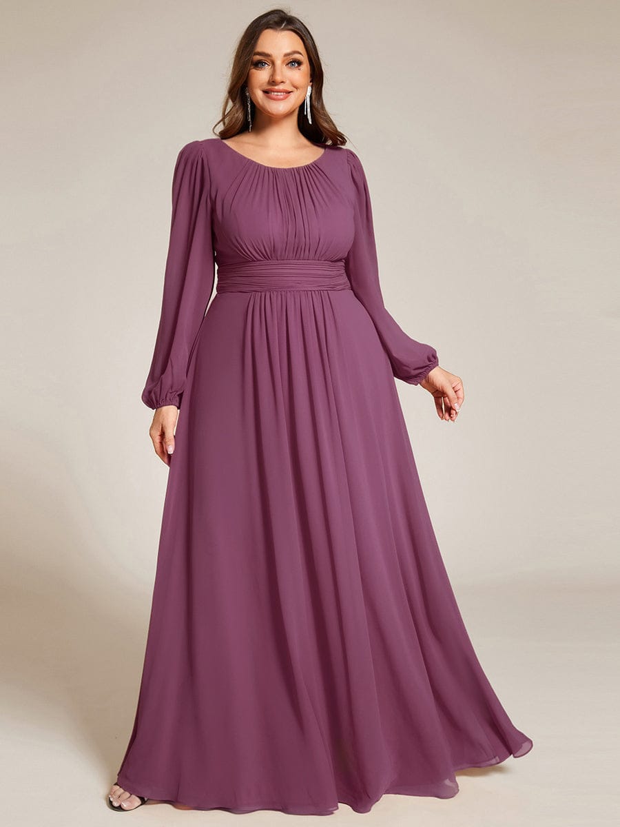 pretty CELESTE|Plus Size See-Through Puff Sleeve Chiffon Mother Dress