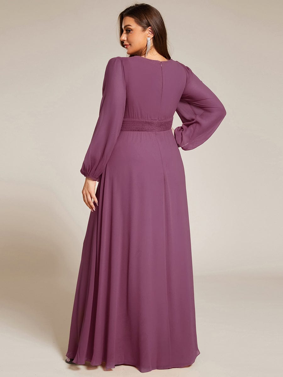 pretty CELESTE|Plus Size See-Through Puff Sleeve Chiffon Mother Dress