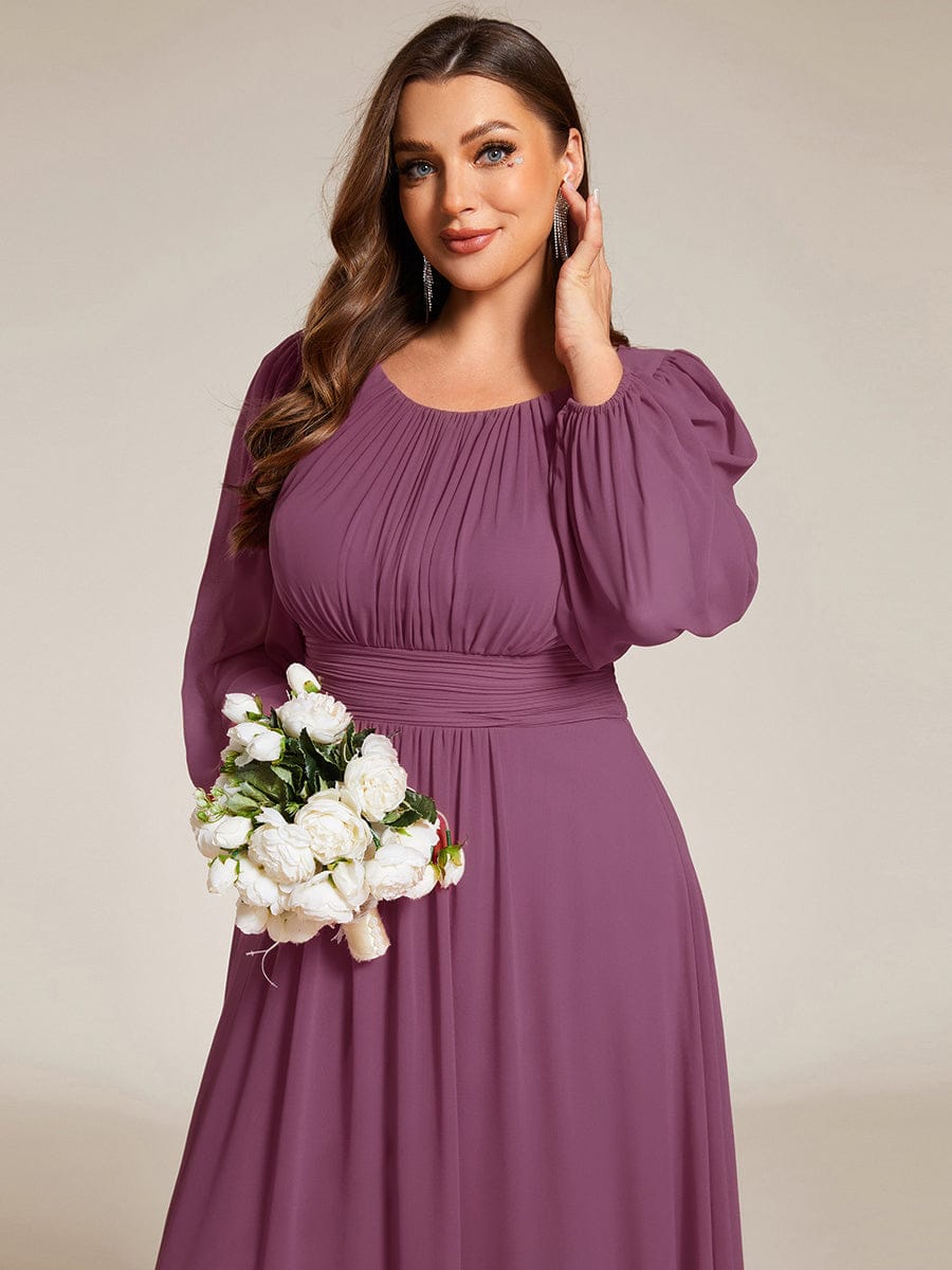 pretty CELESTE|Plus Size See-Through Puff Sleeve Chiffon Mother Dress