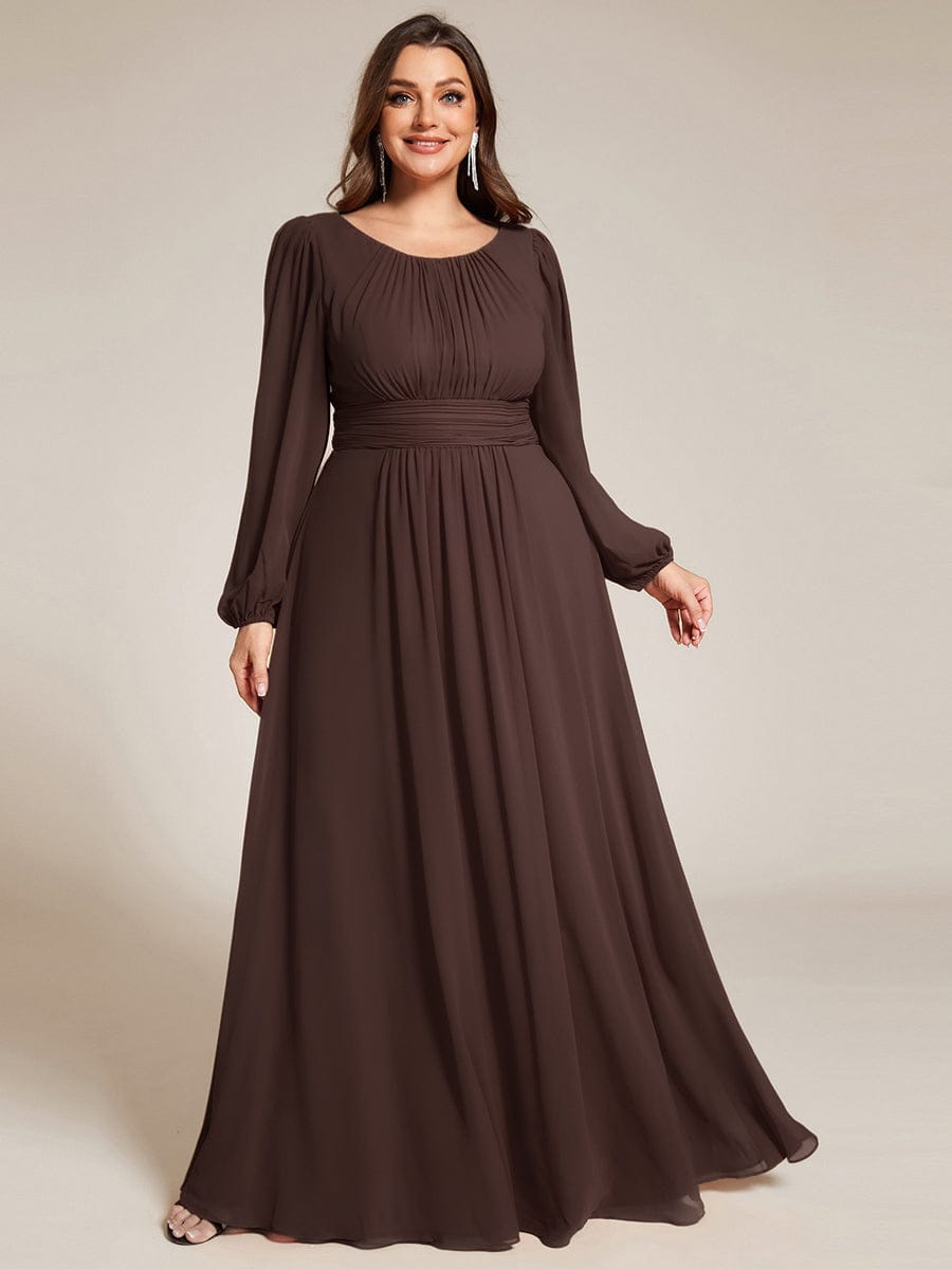 pretty CELESTE|Plus Size See-Through Puff Sleeve Chiffon Mother Dress