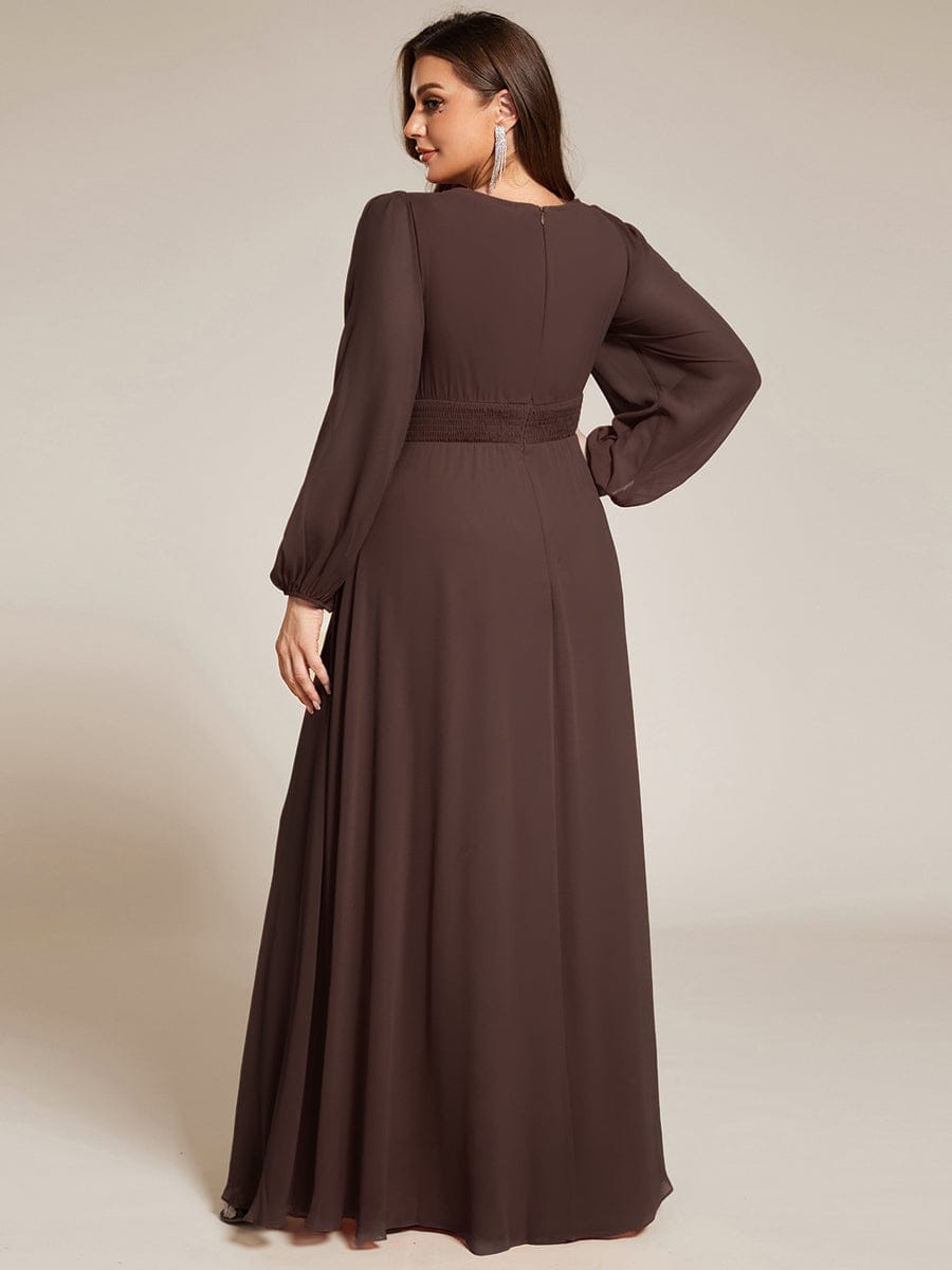 pretty CELESTE|Plus Size See-Through Puff Sleeve Chiffon Mother Dress