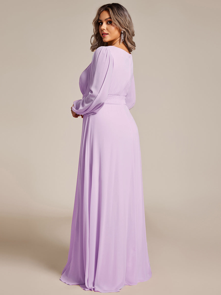 pretty CELESTE|Plus Size See-Through Puff Sleeve Chiffon Mother Dress