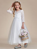 ISANNA|Charming Bow Lace Flower Girl Dress with Long Sleeves