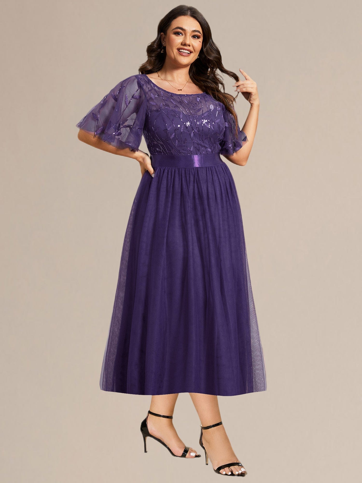 pretty TAYLOR|Plus Size Sequin Leaf Wedding Guest Dress