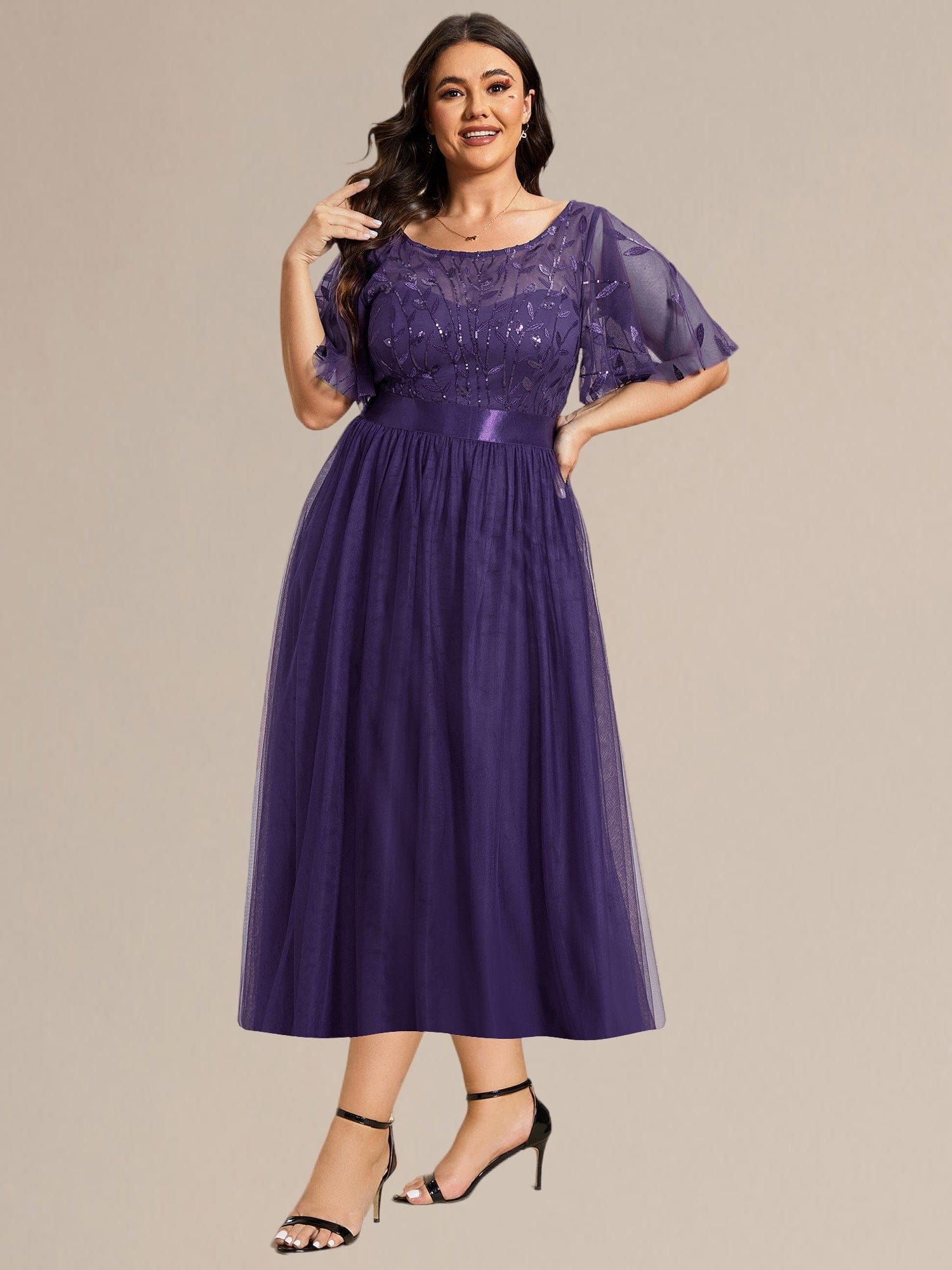 pretty TAYLOR|Plus Size Sequin Leaf Wedding Guest Dress