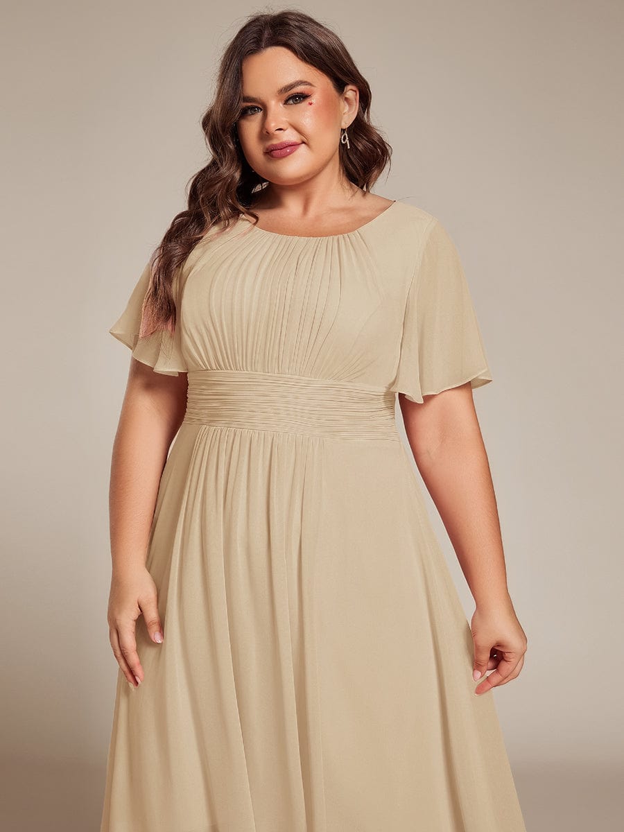 pretty EDEN|Plus Size Pleated Round Neckline A-Line Midi Chiffon Wedding Guest Dress