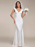 PATRISSE'S BRIDE|Cap Sleeve Deep V-Neck Backless Fishtail Wedding Dress