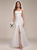 ORCELLA'S BRIDE|Spaghetti Strap Lace Backless Long Fishtail Wedding Dress