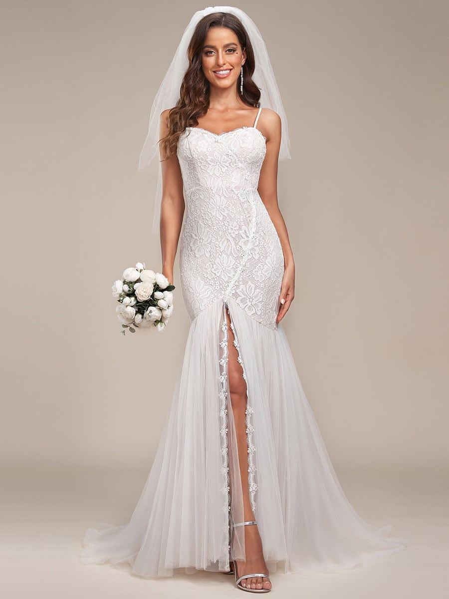 ORCELLA'S BRIDE|Spaghetti Strap Lace Backless Long Fishtail Wedding Dress
