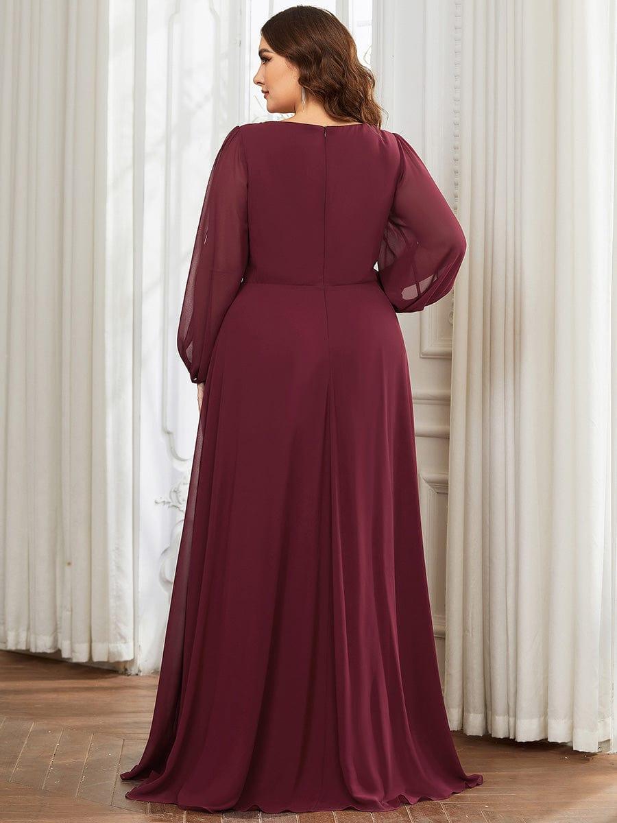 pretty AMOUR|Stylish Plus Size Chiffon Formal Evening Dresses with Long Lantern Sleeves
