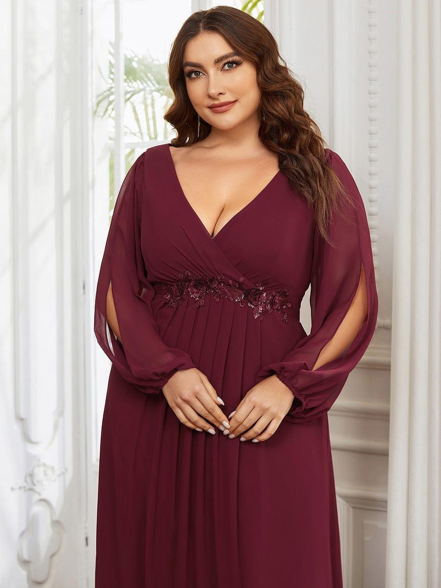 pretty AMOUR|Stylish Plus Size Chiffon Formal Evening Dresses with Long Lantern Sleeves